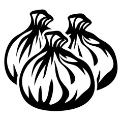 Stylized Black and White Illustration of Three Steamed Dumplings or Buns