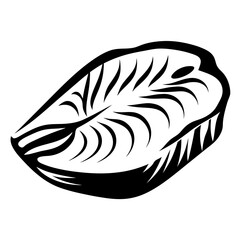 Black and white minimalist illustration of a fresh cut of salmon fillet