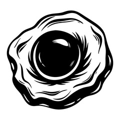 Graphic Black and White Image of a Fried Egg with Runny Yolk