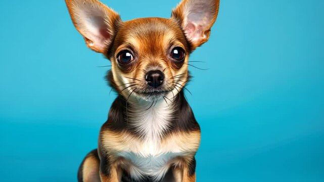 ute small dog with brown patches sitting against a bright blue backdrop, Ai Generated.