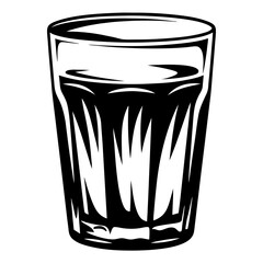 Black and white illustration of a glass partially filled with liquid