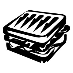 A simple black and white illustration of a delicious looking sandwich