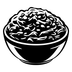 Stylized black and white illustration of a bowl of food from above