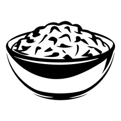 Monochrome Illustration of a Bowl Full of Food, Appetizing and Flavorful