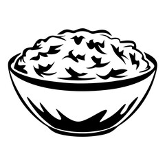 Black and white drawing of food in a bowl, full of goodness