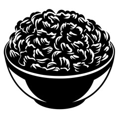 Stylized monochromatic drawing of a bowl full of overflowing food item