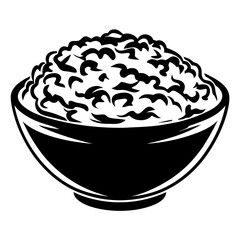 Stylized black and white drawing of rice or similar grains in bowl