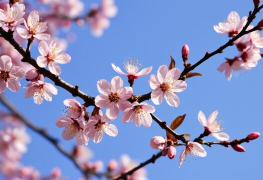 The tree has a branch with pink flowers