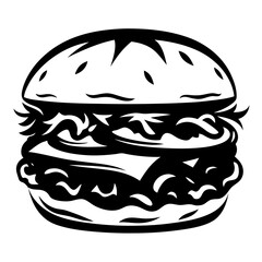 A Bold Black and White Illustration of a Deliciously Stacked Burger
