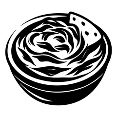 Stylized Black and White Ramen Bowl with Toppings Vector Illustration