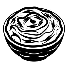 Monochromatic illustration of a bowl with swirling contents in a simple design