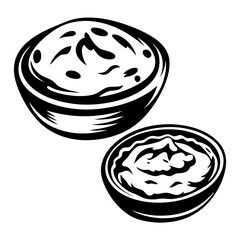 Two bowls with food in simple black and white drawing style