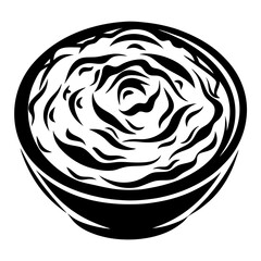 Black and white artistic depiction of mashed potatoes in a bowl view