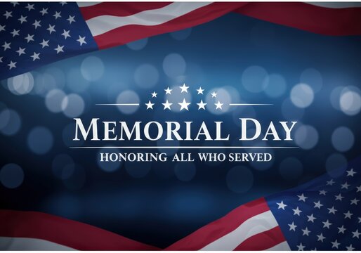 A patriotic Memorial Day image showing the flag with stars and the text honoring service.
