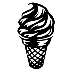 Black and white stylized ice cream cone illustration graphic design element
