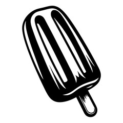 Stylized black and white illustration of a rectangular ice cream popsicle treat