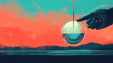 Science experiment showing that air have weight. Gravity Needle. Illustration