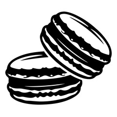 Black and white vector illustration of two delicious macarons stacked together