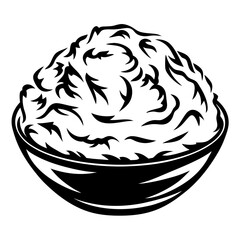Bowl of shredded texture in black and white graphic illustration image