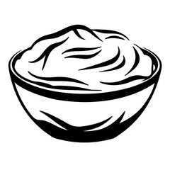 Monochromatic Illustration of a Bowl Filled with Soft Food in Bold Outline