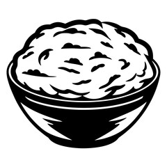 Monochrome illustration of a bowl overflowing with a hearty serving of food