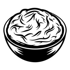 Black and white bowl of noodles illustration, a culinary masterpiece drawing