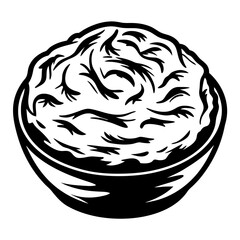 Stylized Black and White Bowl of Brains Halloween Graphic Illustration