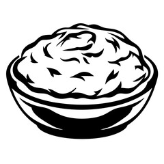 Abstract black and white illustration of food in a bowl with details