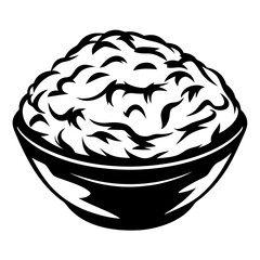 Stylized rice bowl illustration with dynamic strokes and unique black and white design