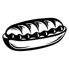 Black and white stylized graphic of a filled pastry boat dessert