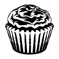 Graphic cupcake with frosting swirling over the edges in black and white