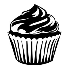 Simple yet elegant black and white cupcake illustration with decorative elements
