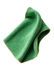 A crumpled green microfiber cleaning cloth with a light olive green edge, presented on a transparent background.
