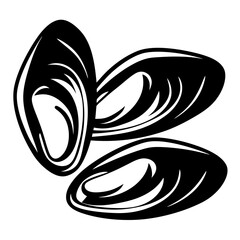 Monochromatic Mussels Graphic Design, Seafood Still Life Illustration with Strong Contrast