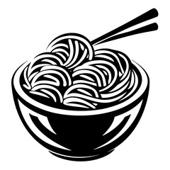 Monochromatic vector illustration of a bowl of noodles with chopsticks on top