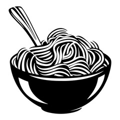 Stylized Black and White Spaghetti or Noodle Bowl with Spoon Graphic