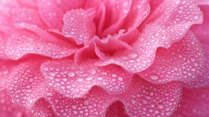 Obraz premium Close-up view of a pink flower petal covered in water droplets.