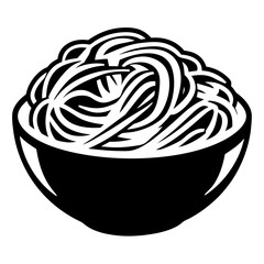 Stylized black and white vector illustration of a bowl of spaghetti