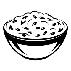 Stylized black and white bowl of grains or seeds graphic art