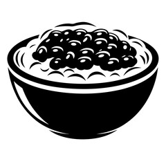 A stylized black and white image of a bowl filled with food