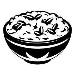 Stylized Black and White Illustration of a Bowl of Food Topped with Seeds