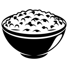 Monochrome illustration of a bowl full of food offering a simple graphic art
