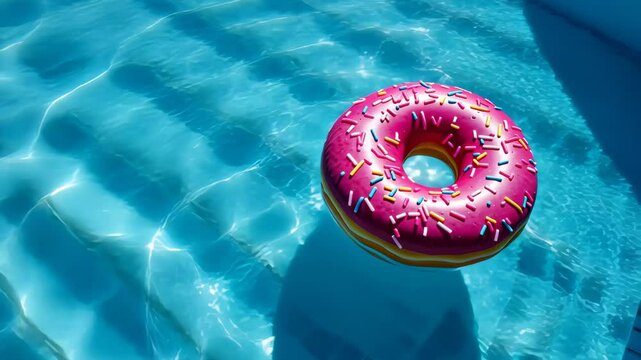 Relax in the summery vibes with a donut float in a bright swimming pool, Ai Generated