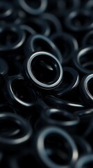 Close-up of Multiple Black Rings with Light Grey Edging