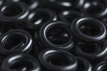 Close-up of Multiple Black Rubber O-Rings
