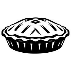 A delicious black and white apple pie illustration with a flaky crust