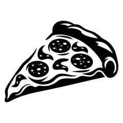 Delicious Pepperoni Pizza Slice in Stylized Black and White Vector Illustration