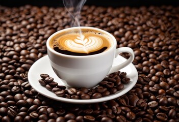 Fototapeta premium There's a cup of coffee on the saucer on the table