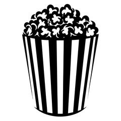 Stylized Black and White Popcorn in a Striped Container Illustration