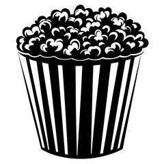Classic Black and White Popcorn Bucket Illustration Ready for Movie Night